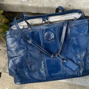 Coach blue patent leather bag